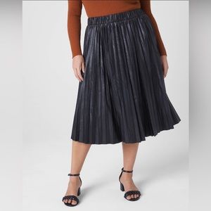 Lane Bryant black faux leather pleated midi skirt